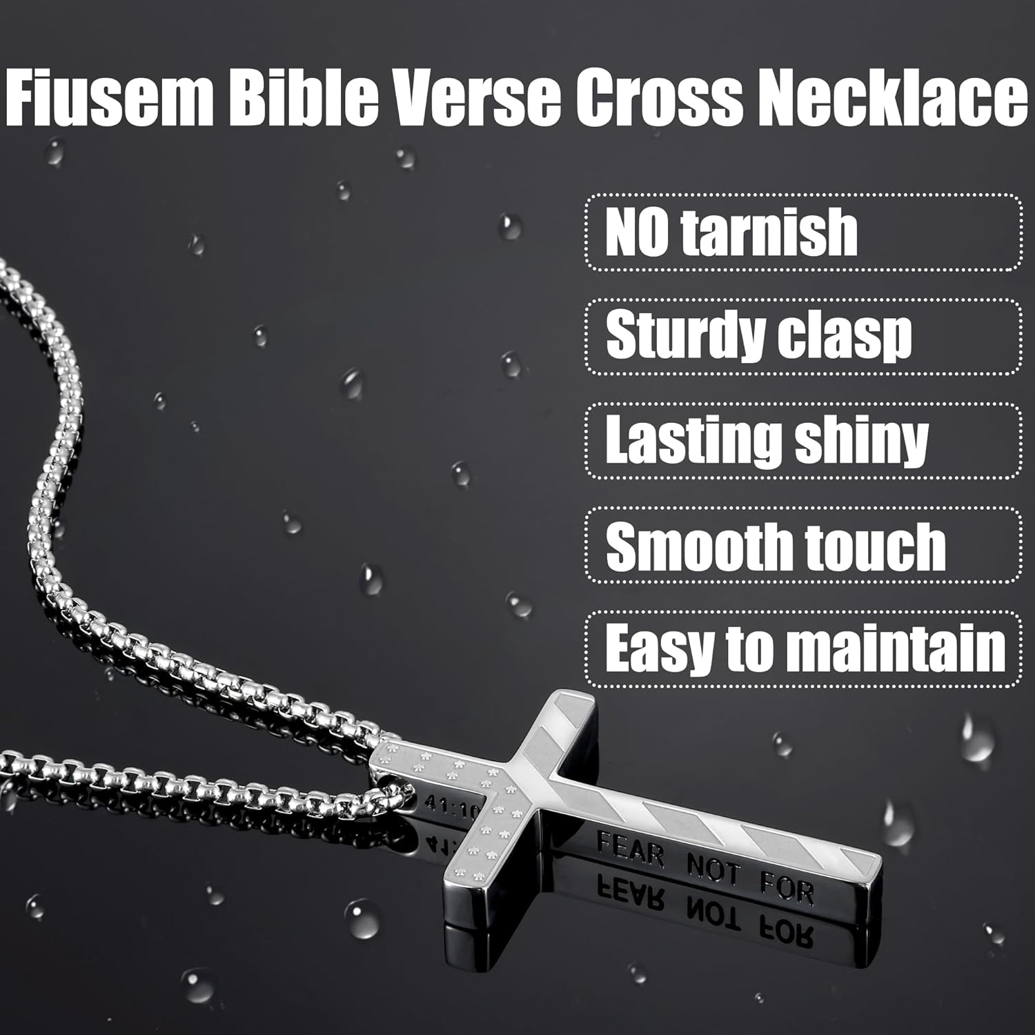 Fiusem Cross Necklace for Men, Inspirational Bible Verse American Flag Cross Chain, Stainless Steel Mens Necklace, Jewelry Gift Box Chain Pendant 18-24 Inch - Image 5