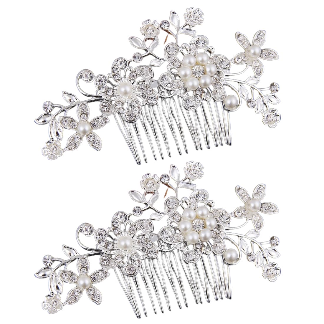 Tocados de Novia, 2 piezas Mujeres Boda Peine del pelo, Peine para el pelo de novia con diamantes de imitación plateados, Accesorios para el Cabello para Mujeres y Niñas