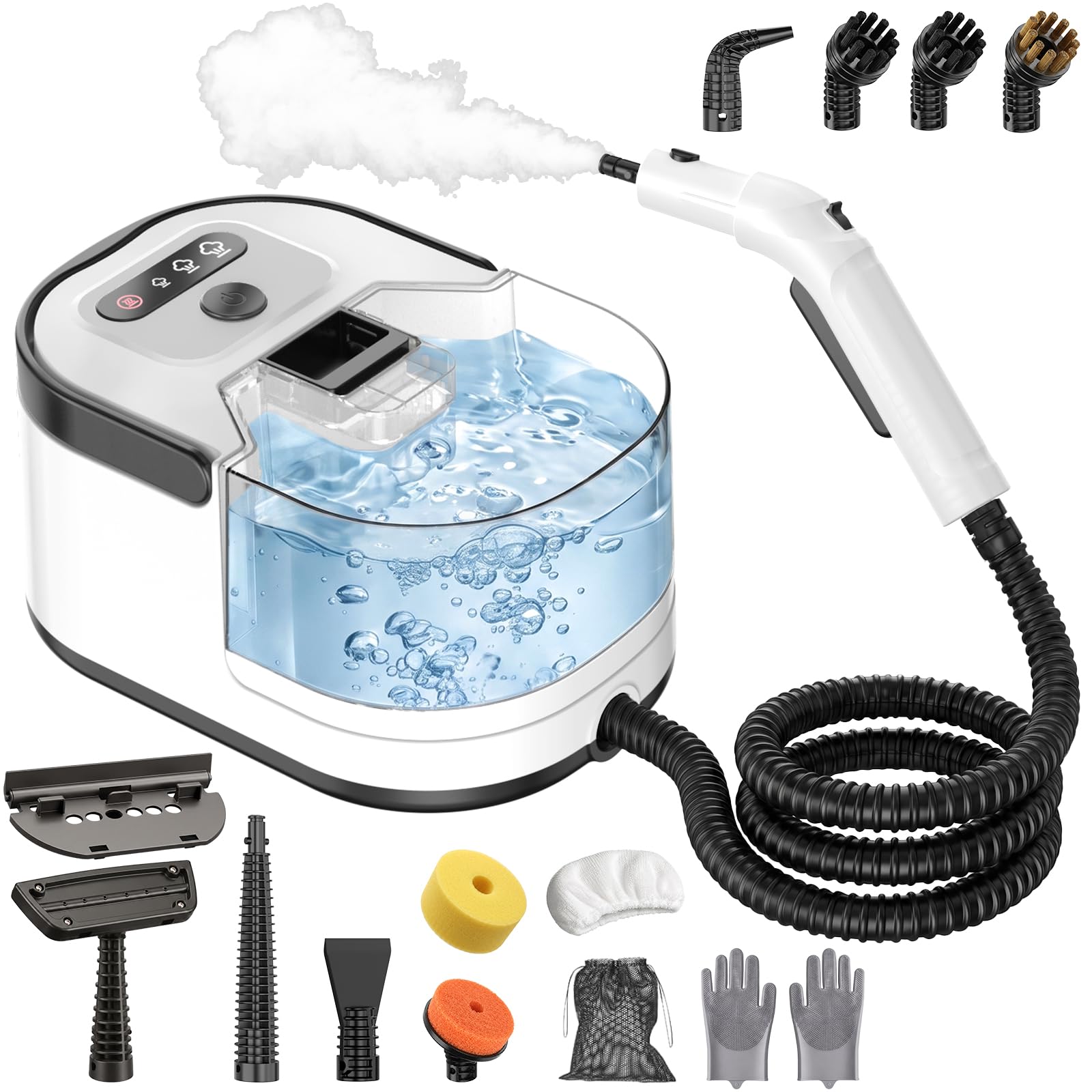 3-Stufig Dampfreiniger Handgerät,20 Sekunden Aufheizzeit und 1,6L Abnehmbarer Großer Tank, 2500W Hochleistungs-Dampfreiniger für Boden, Küche, Fenster, Bad, Auto, Ölentfernung