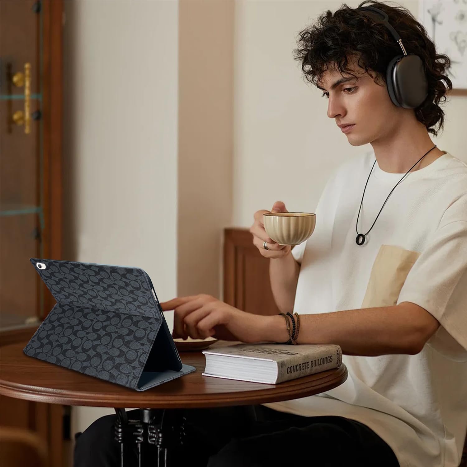 Designer Compatible with iPad (A16) 11th Generation Case 11 Inch 2025,iPad 10th Generation Case 10.9 Inch 2022,Slim Stand PU Leather,with Pencil Holder and Soft TPU Back,Auto Sleep/Wake-Black
