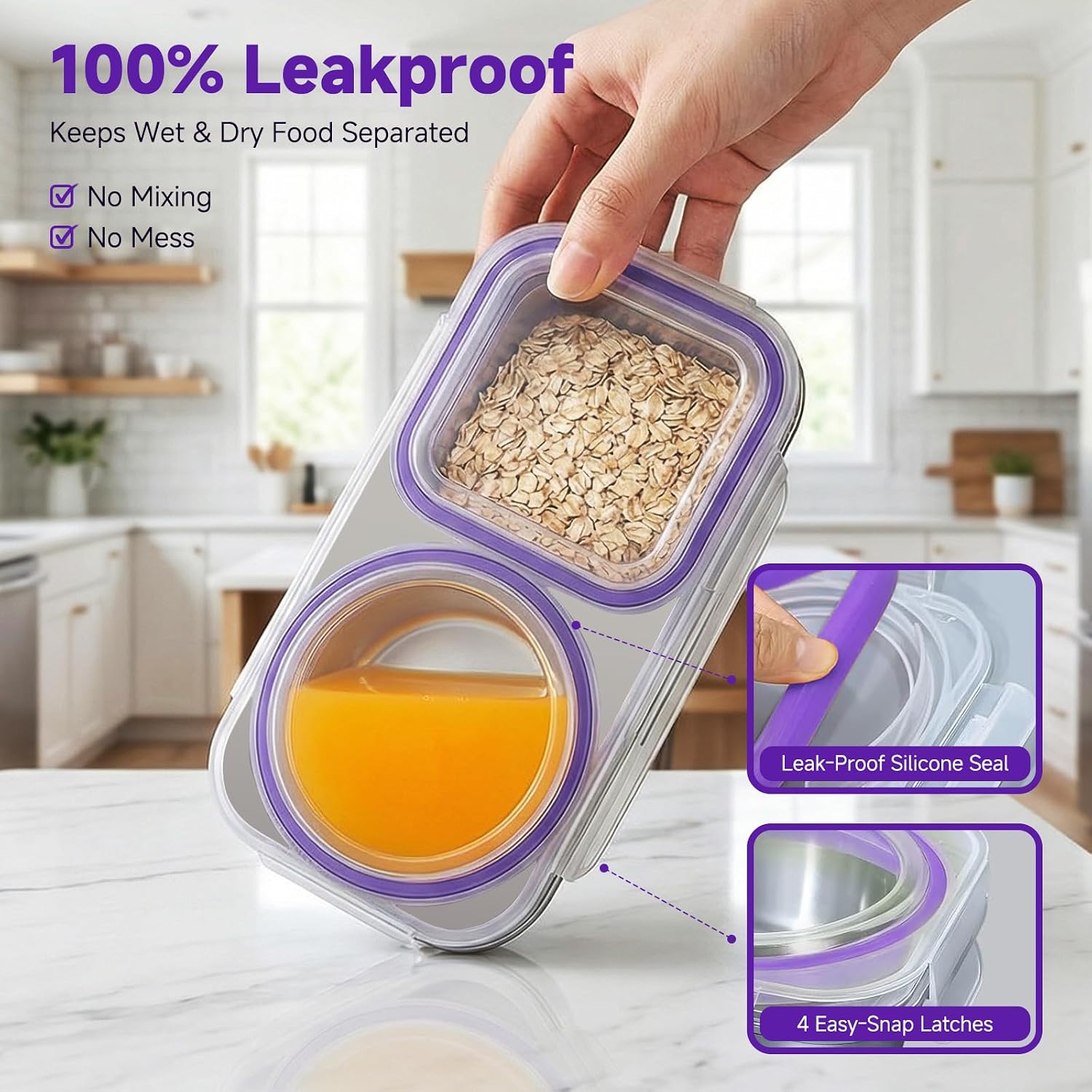 Stainless Steel Snack Containers with Lid, Reusable 2 Compartment Snack Box Leak-Proof Food Storage Container, 13 Oz BPA-Free Metal Bento Lunch Box for Home, Travel, Picnic image 4