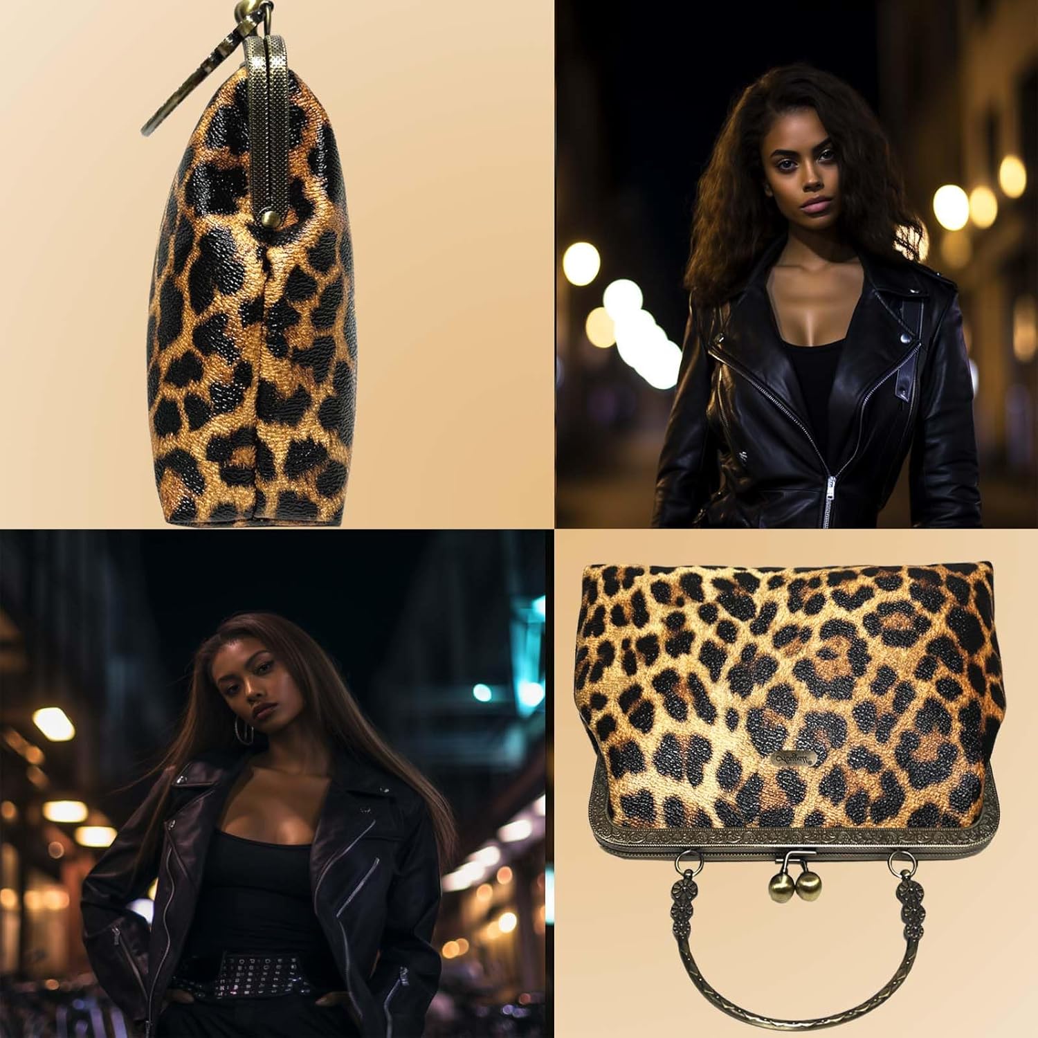 Leopard Print Bag Vintage Purse Leather Kisslock Purses and Handbag for Women Small Cheetah Leopard-print Medium - Image 4