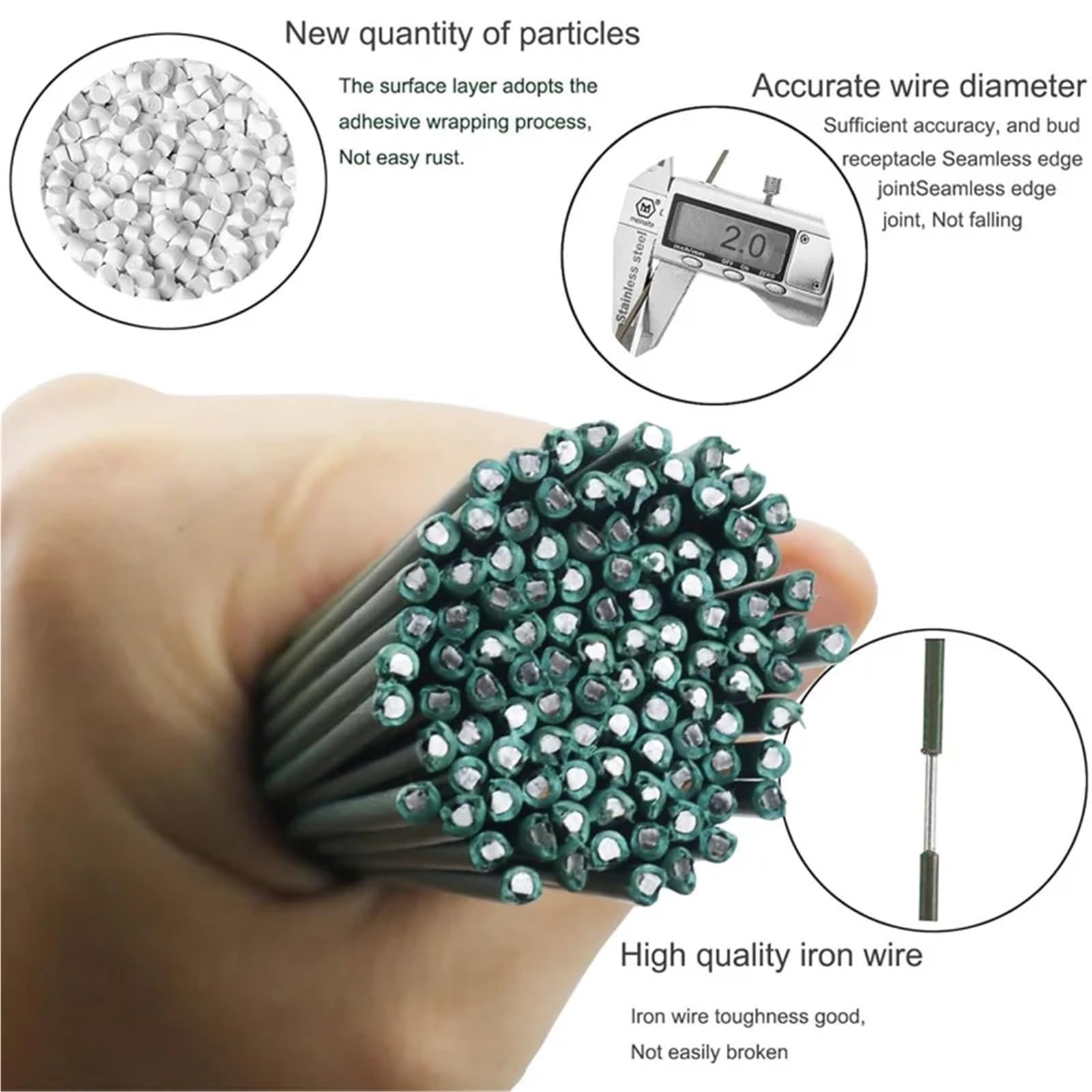 Blumendraht 2 mm grüne Blumenstiele for künstliche Blumenstangen for Selbermachen von Hochzeiten und Gestecken für Heimwerker(50pcs)