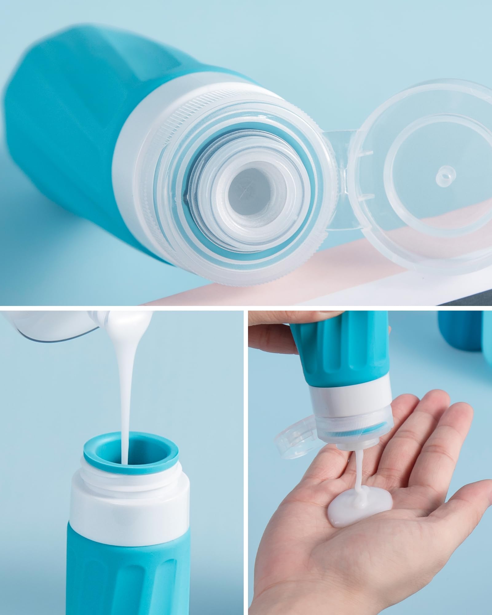 Gemice Reiseflaschen für Toilettenartikel, Reisegröße, Reisegröße, Reisegröße, 90 ml Behälter, Reiseutensilien mit transparenter Tasche, auslaufsichere Silikon-Cremegläser