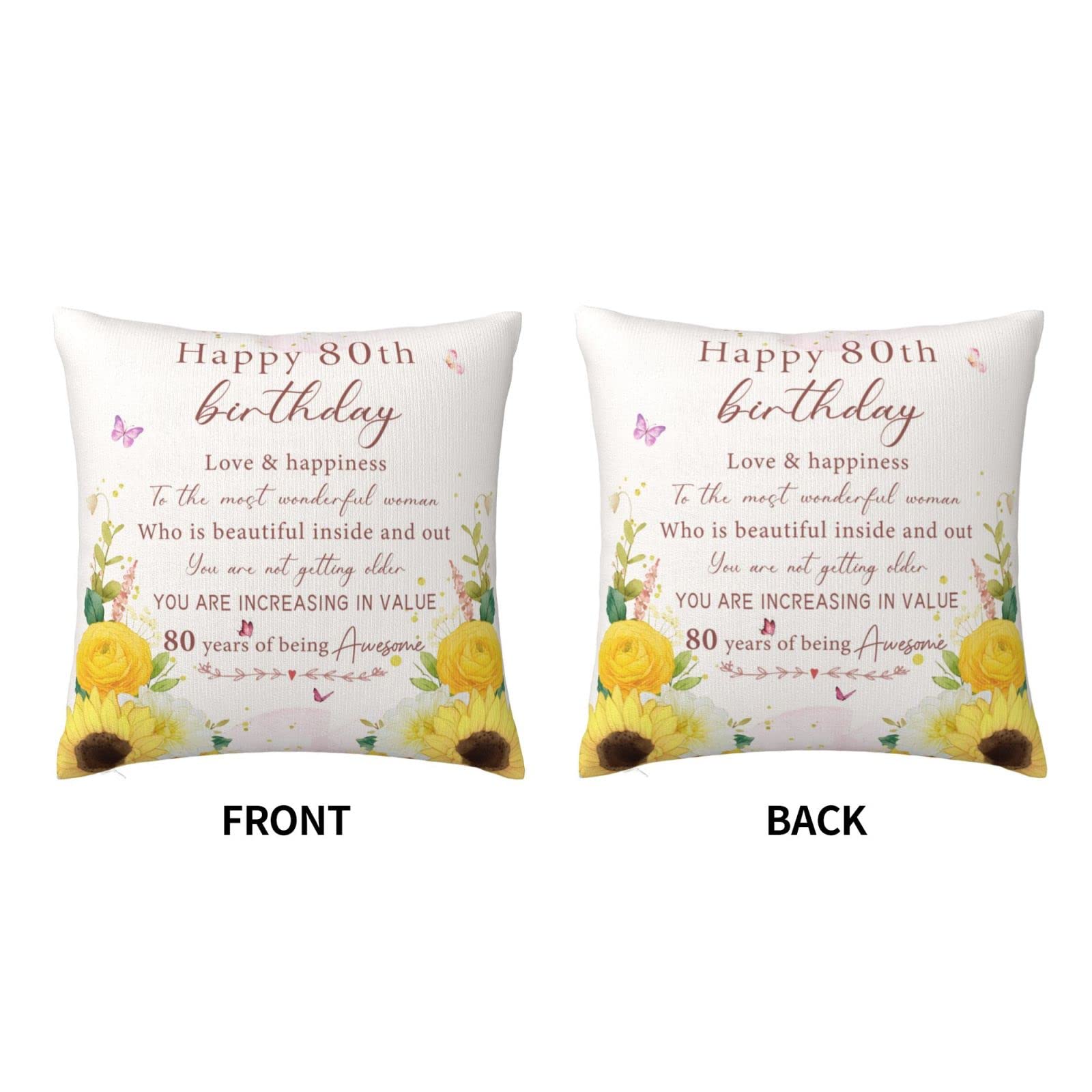80th Birthday Gifts for Women, Happy 80th Birthday Decorations for Women, 80 Year Old Birthday Gifts for Woman, Best 1946 Birthday Gift for 80 Year Old Woman Throw Pillow Covers 18x18 Inches