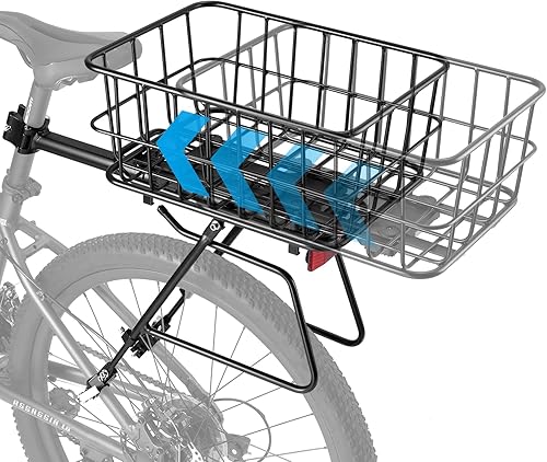 Rear Bike Rack with Basket, Full Quick Release Bike RearCargoLuggage Rack with Cargo Net & Straps, Bicycle Basket Rear for Most Bikes and E-Bike,