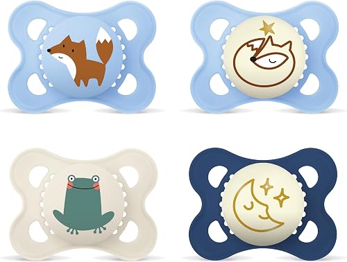 MAM Original Day & Night Matt Dummy, 0-6 Months, Dummy for Newborns, 94% Acceptance, Baby Dummy Prevents Misalignment of Teeth, SkinSoft Silicone, Fox/Moon, Pack of 4