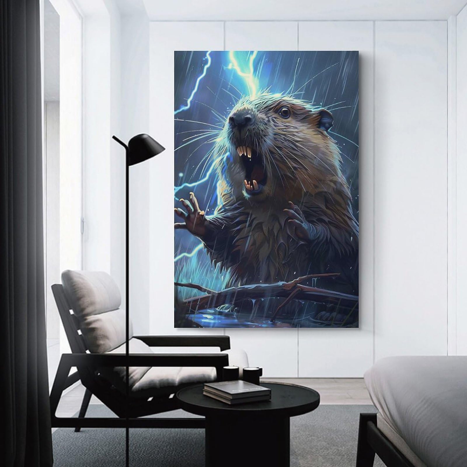 Junmoney Canvas Wall Decor Beaver Lightning, 24x36inch(60x90cm), for Bedroom Decor, Cosy Corners Or Studios, Decorative Wall Art for Cosy Rooms
