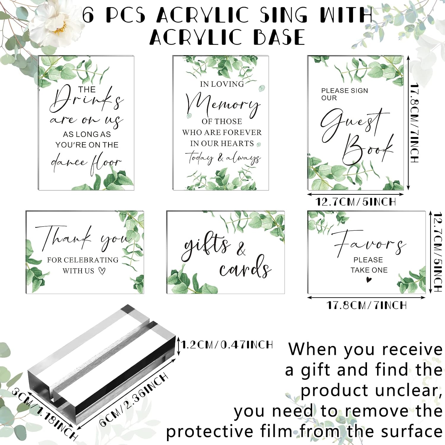Weysat 6 Pcs Clear Acrylic Wedding Signs for Reception and Ceremony 5'' x 7'' Wedding Signage with Stand in Loving Memory Table Decorations Cards and Gifts Guestbook Reserved Table Sign(Elegant Style)