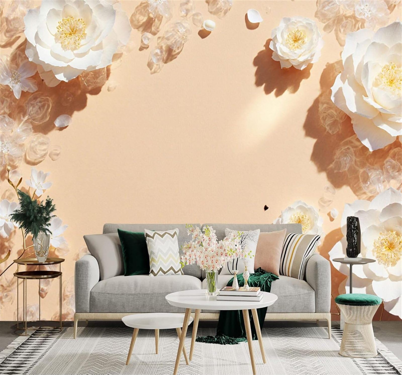 Elegant White Flowers Petals Soft Beige 3D Wallpaper Creative Modern Decoration Murals Home Decor Study Living Room Bedroom Sofa Background-250cm×170cm