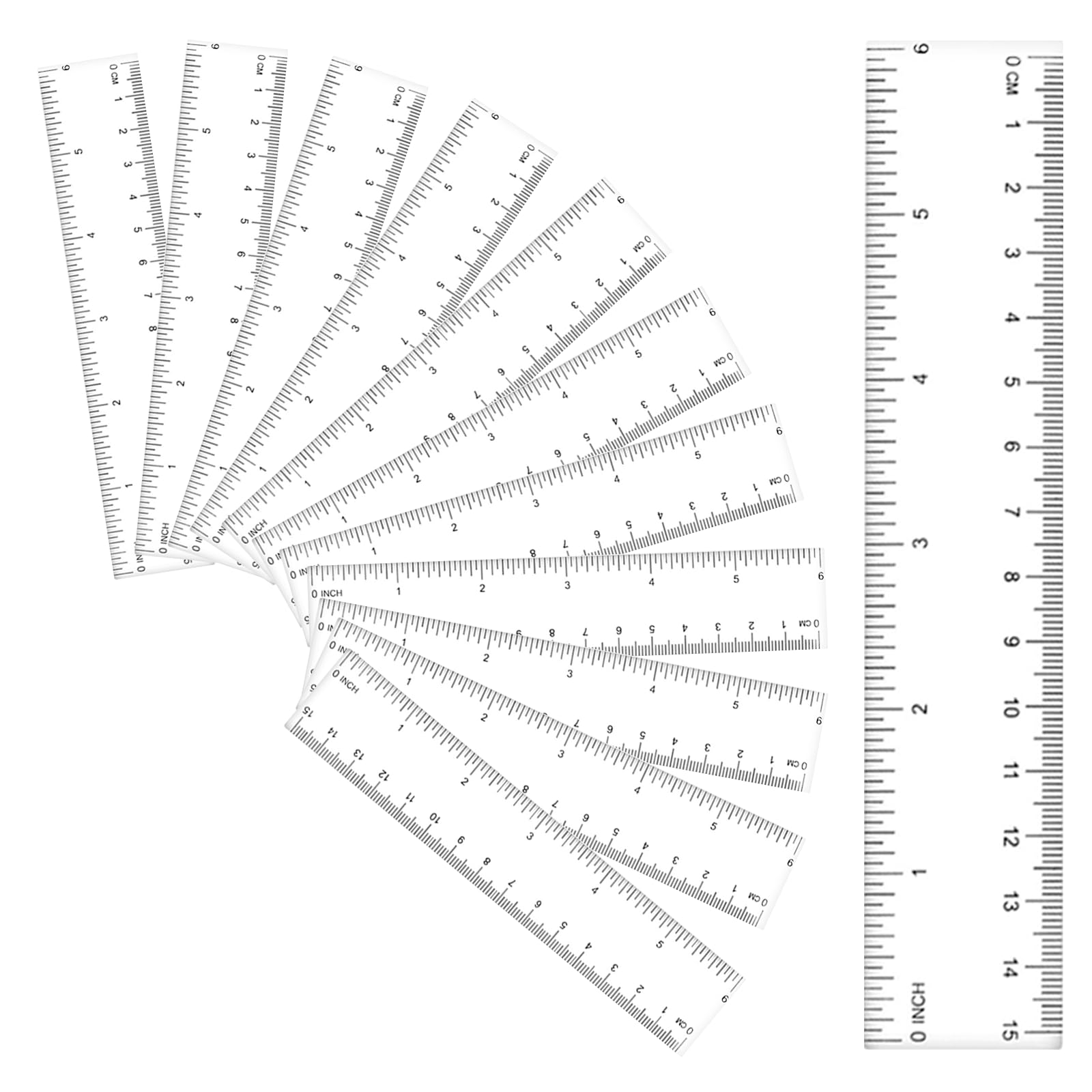 12 Pcs Plastic Ruler Set, 6 Inches (15cm) Ruler Measuring Tool, Clear Transparent Straight Ruler with Metric and Imperial Markings Ruler for Student School