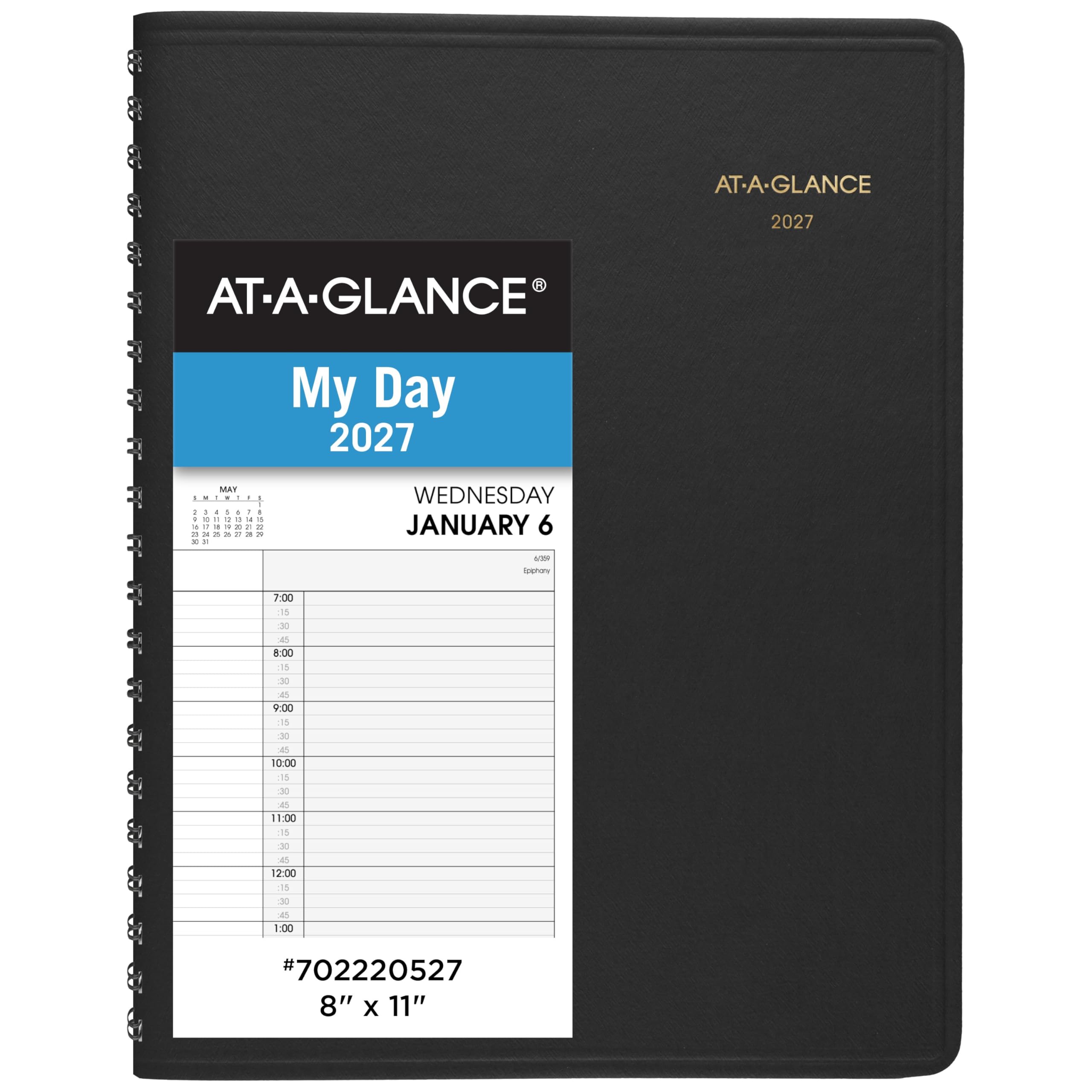 AT-A-GLANCE Agenda 2027 per appuntamenti, agenda giornaliera di gruppo, 20,3 x 27,9 cm, per due persone, quarto d'ora, nero (702220527)