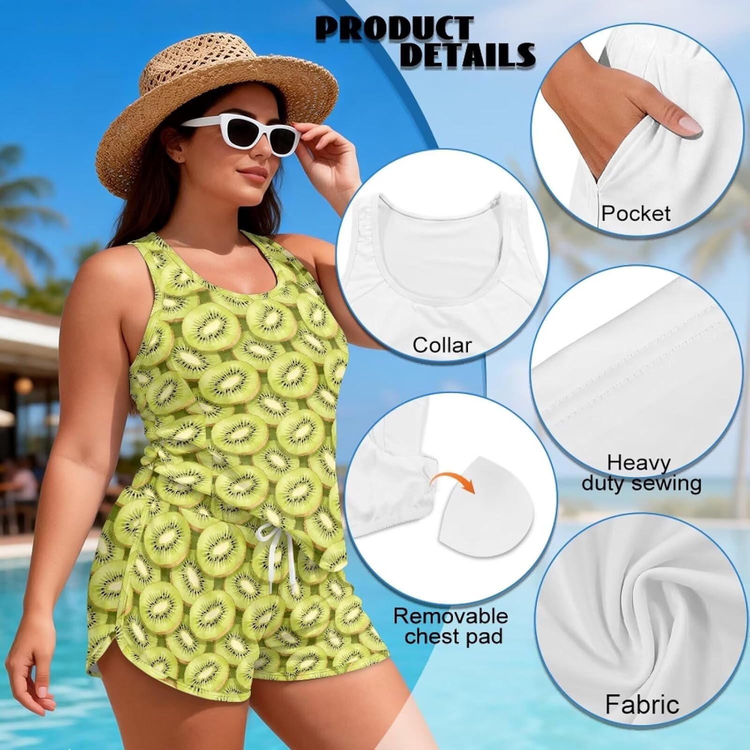 Women Tummy Control Tankini Swimsuit,Retro Flattering Slimming High Waisted Tank Top with Short Set Size S-6XL