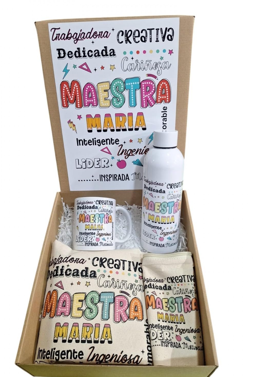 Genérico Pack de Regalo personalizado con nombre y texto, para maestras, Profesoras, profesoras de guardería.