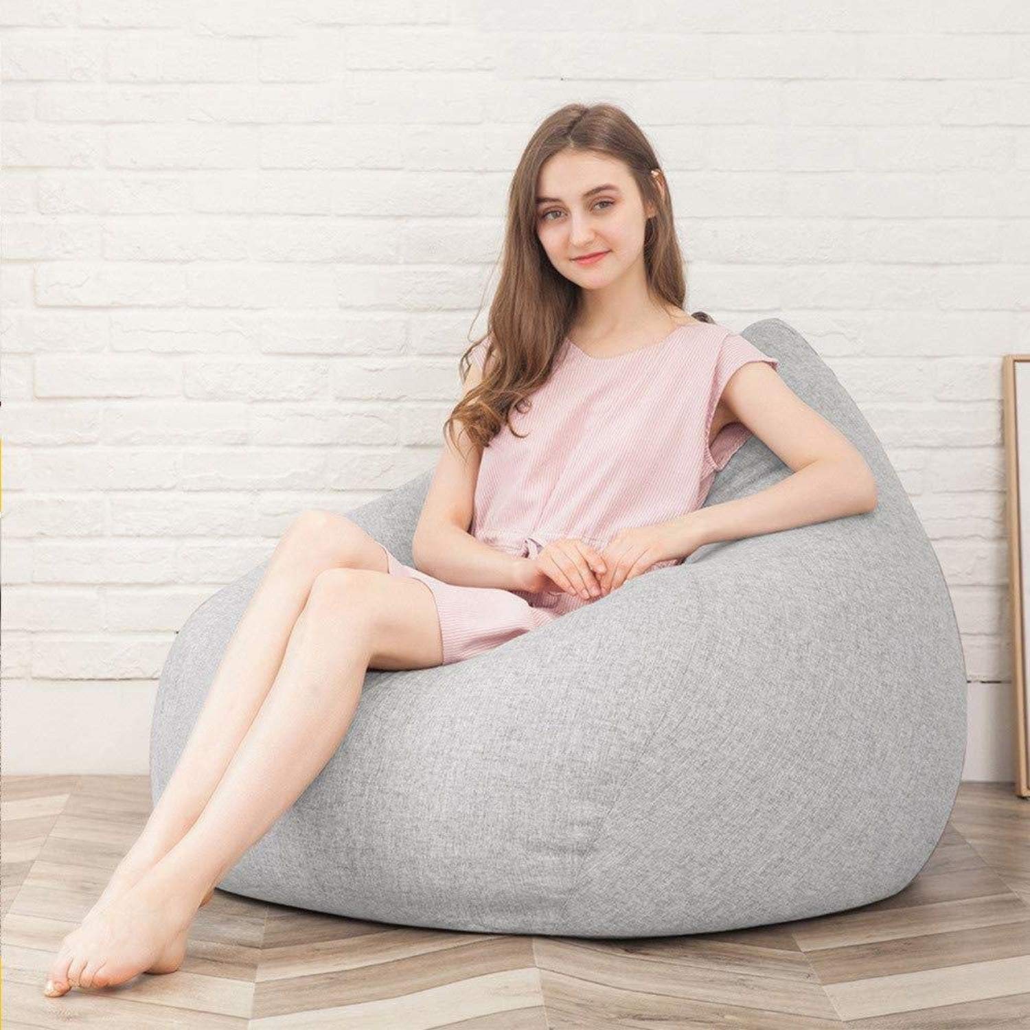 Sillas Puf, Childrens Bolsas de Bolitas, cojín en el Suelo al Aire Libre, jardín Tumbona, Perezoso de Tela Sofá de Tatami, Casual Creativo Puf, Resistente al Agua,si,Gris