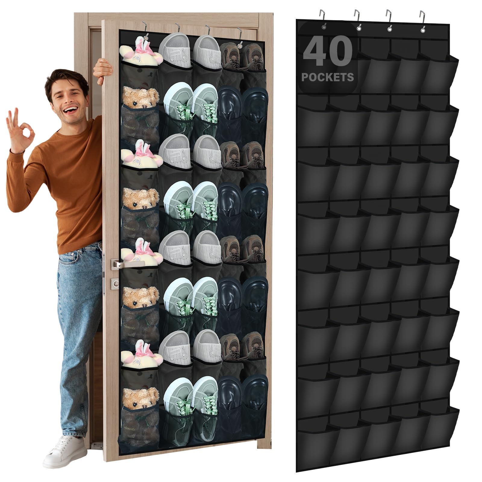 Photo 1 of Windyun 40 Pocket Over the Door Shoe Organizer - Black
