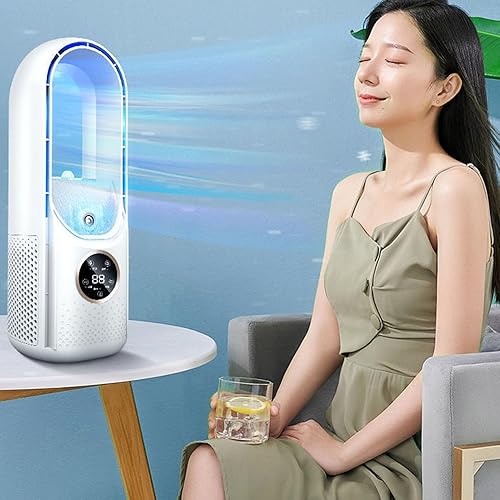 Miniatura 8 de Ventilador de escritorio, ventilador portátil sin aspas de 11.8 pulgadas, seis engranajes con luz LED, humidificador, función de temporizador, para