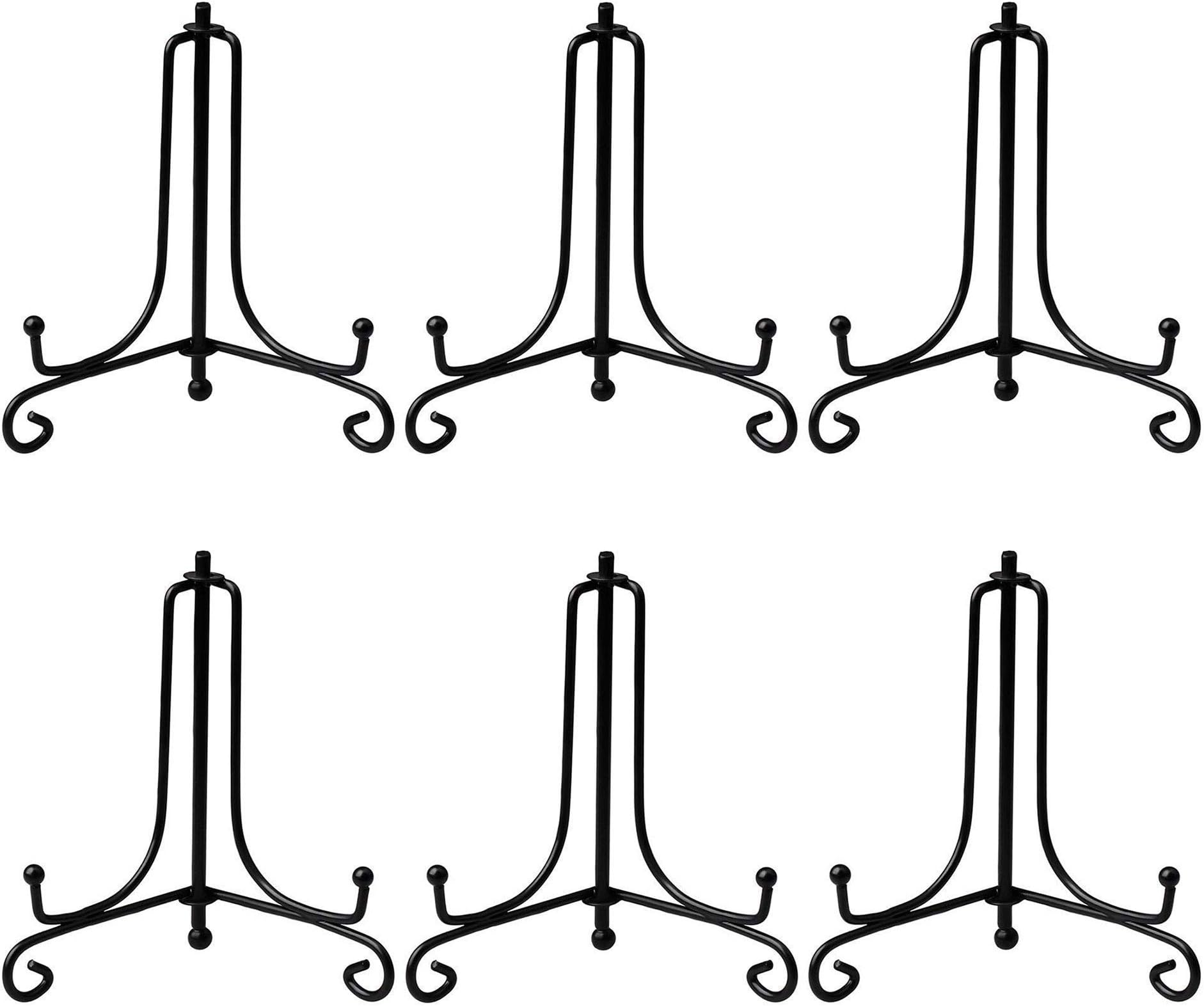 AllGoodWare 6 Packs Iron Display Stand, 3" Picture Frame Holder, Adjustable Black Iron Easel Plate Display Stand