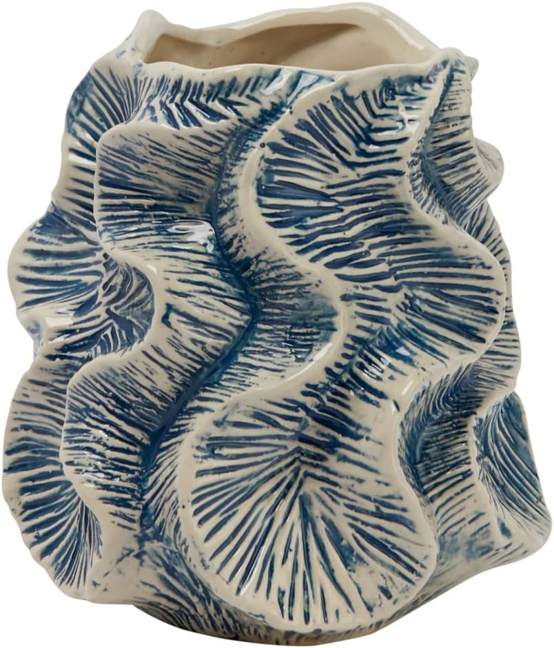 Bloomingville Textured Stoneware Organic Shaped Vase with Reactive Glaze, Blue