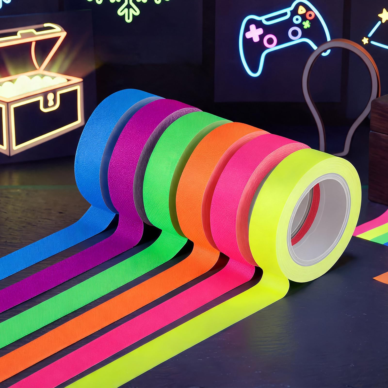 Fyguard 6 Rolls UV Glow Gaffer Tape 15MM X 5M Fluorescent Colours