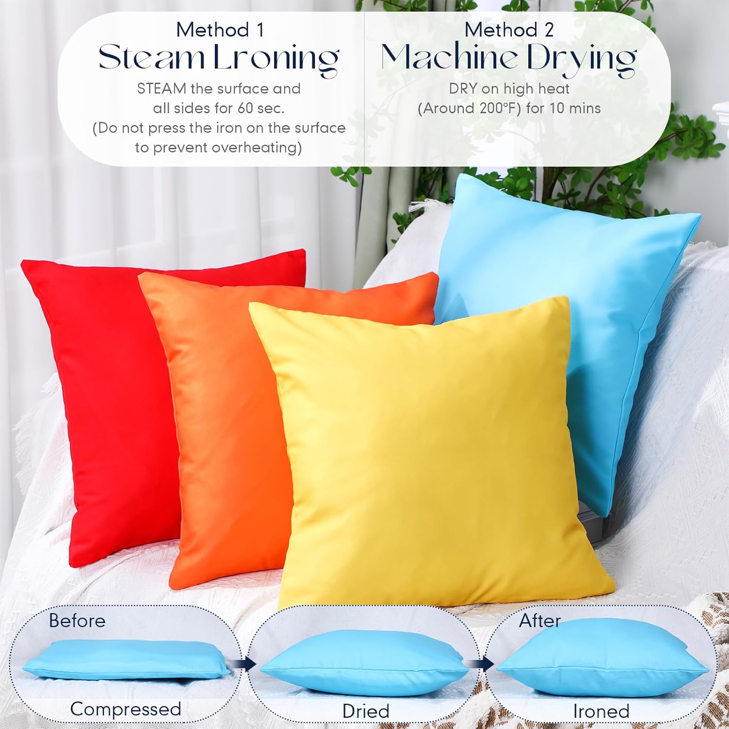 4 Set Waterproof Colorful Outdoor Throw Pillow Covers with 4 Pillow Inserts 18 x 18 Inch Picnic Decorative Waterproof Throw Cushion for Home Sofa Couch Patio - Image 3
