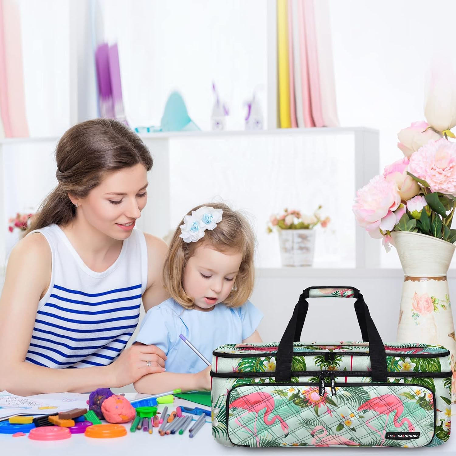 Carrying Case for Cricut Maker, Double-Layer Cricut Bag with Cover and Cutting Mat Pocket Compatible with Cricut Explore Air, Air 2, Maker 3, Organization and Storage Bags, Cricut Accessories