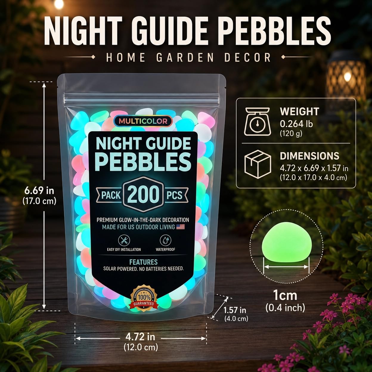 200 Pcs Glow in the Dark Rocks, DIY Stepping Stone Kit,1cm Mini Multi-Resin Colored Luminous Stones for Aquarium Rocks, Glowing Rocks for Fish Tank, Garden Walkway and Yard Landscaping