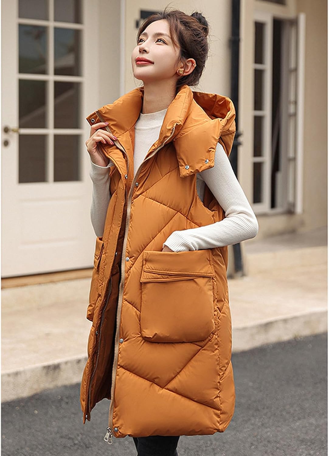ダウンジャケット インナーダウン レディース ライトダウン 立て襟 インナーダウン ロング丈 ダウンベスト 軽量 防風 保温 防寒