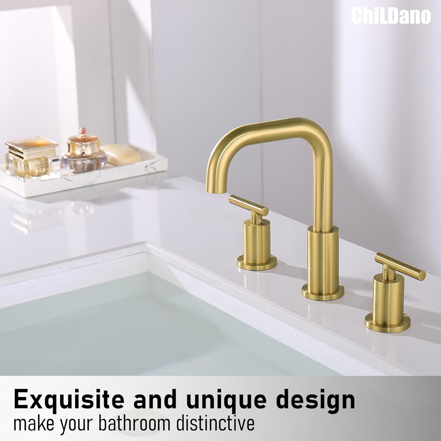 Gold Bathroom Faucet with Drain and Supply Hose, 2 Handles Brushed Gold Widespread Bathroom Faucet for Sink 3 Hole, Bathroom Faucet Gold CH3166BG - Image 5