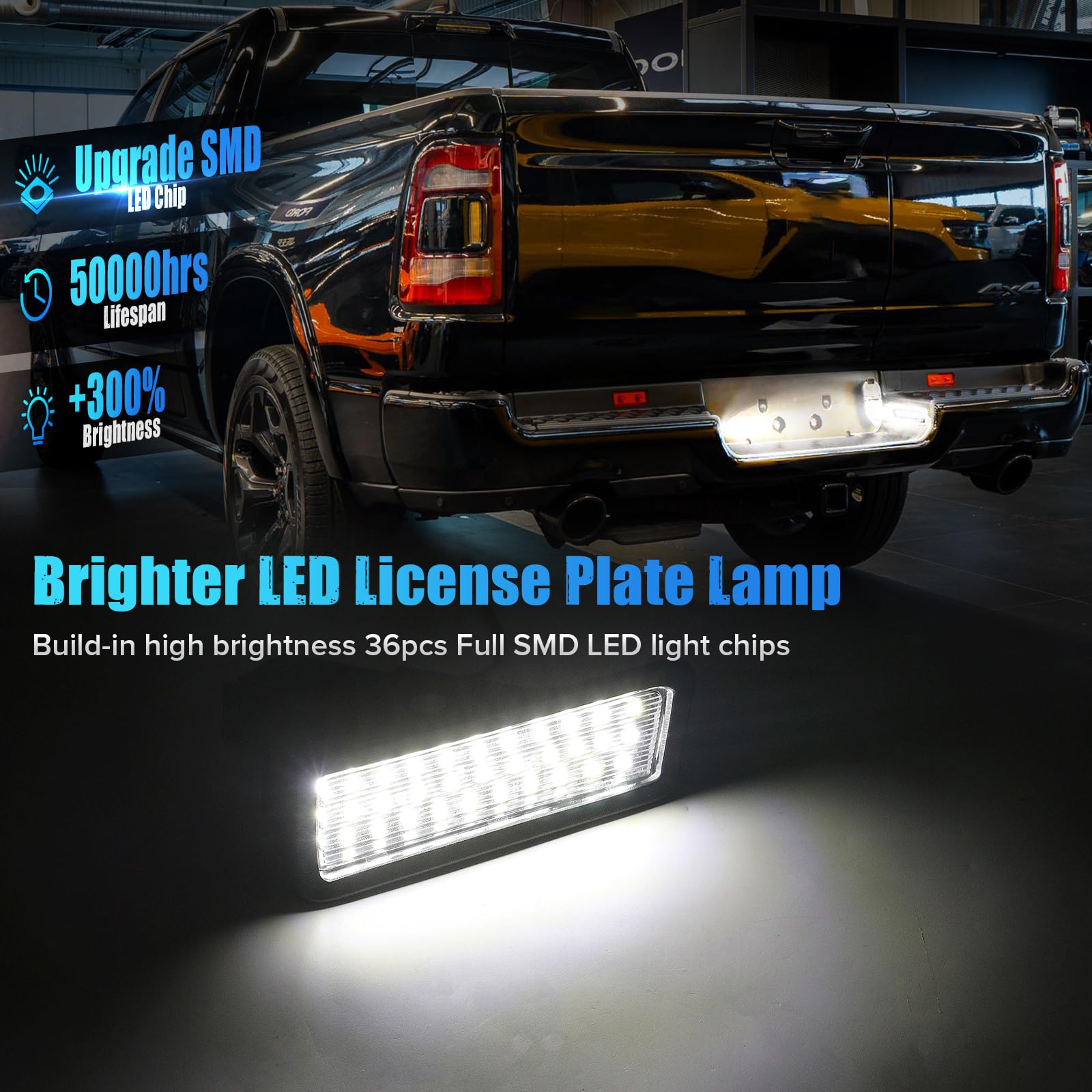 LUDARM 2Pcs 6000K White LED License Plate Light Compatible with RAM 1500 2019 2020 2021 2022 Rear Bumper Tag Lamp(NOT Compatible with Classic Models)