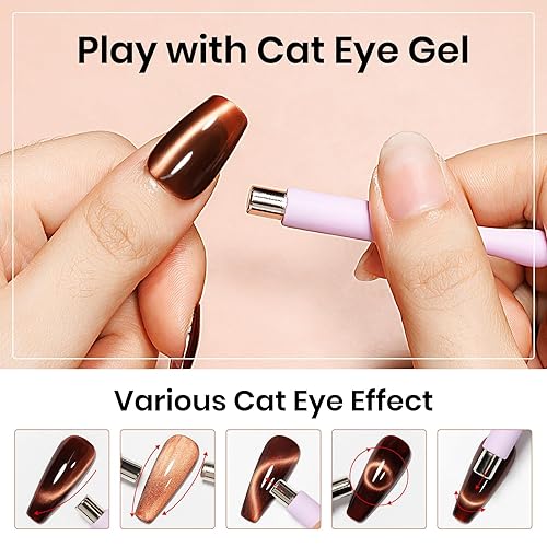 Miniatura 4 de MIZHSE Esmalte de uñas de gel de cristal de gelatina marrón, ojo de gato, 0.4 fl oz, esmalte de gel holográfico con purpurina UV LED, gel magnético