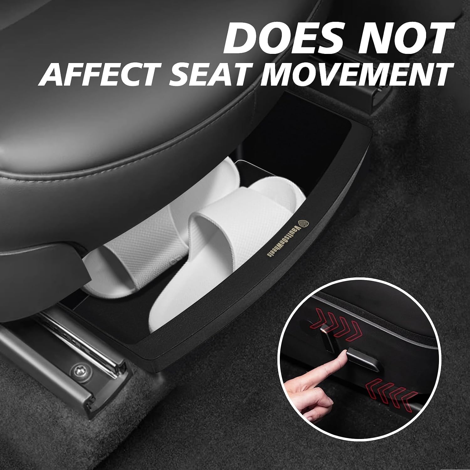 VaultsOnWheels Under Seat Storage Box Fit for 2026 Model Y Juniper Refresh Accessories, Console Organizer Tool Box Custom Fit Detachable Underseat Organizer