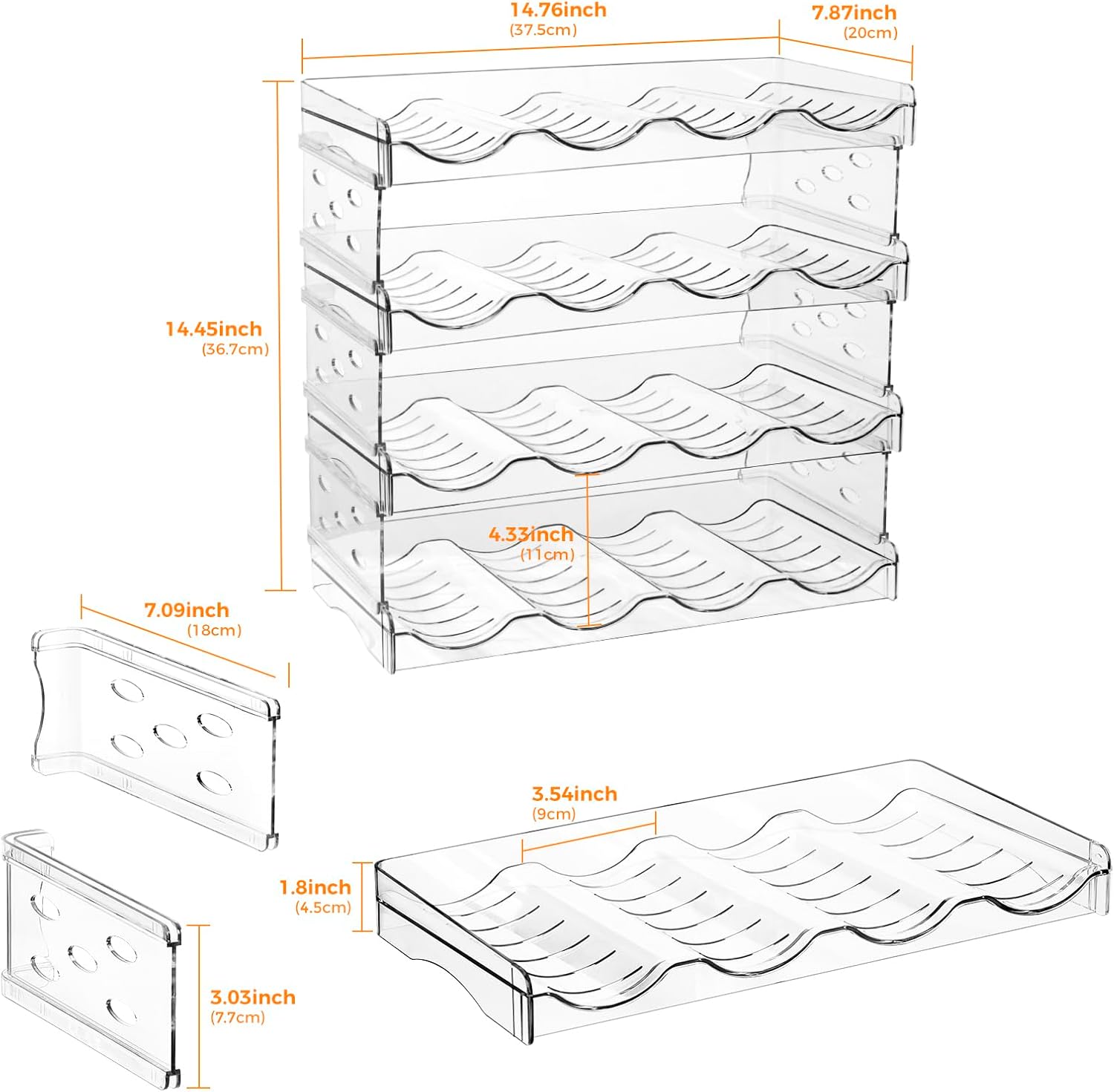 BoxedHome Plastic Water Bottle Organizer and Wine Rack Storage Holder for Inside Cabinet, Kitchen Countertop, Table Top, Pantry, Bars, Cabinets, Fridge - Clear (4 Tier 16 Containers)