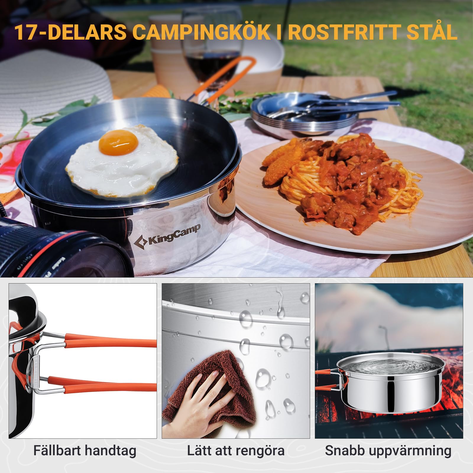 KingCamp Camping vajilla de Cocina, Utensilios Exteriores, INOX, vajilla Plegable, Apto para mochileros, Senderismo, excursiones, Picnic, Pesca y montañismo