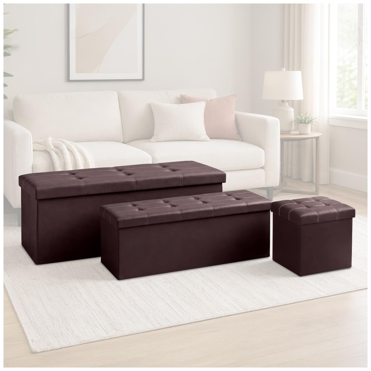 GC GAVENO CAVAILIA Leather Ottoman Storage Box Large With Lids, Chocolate