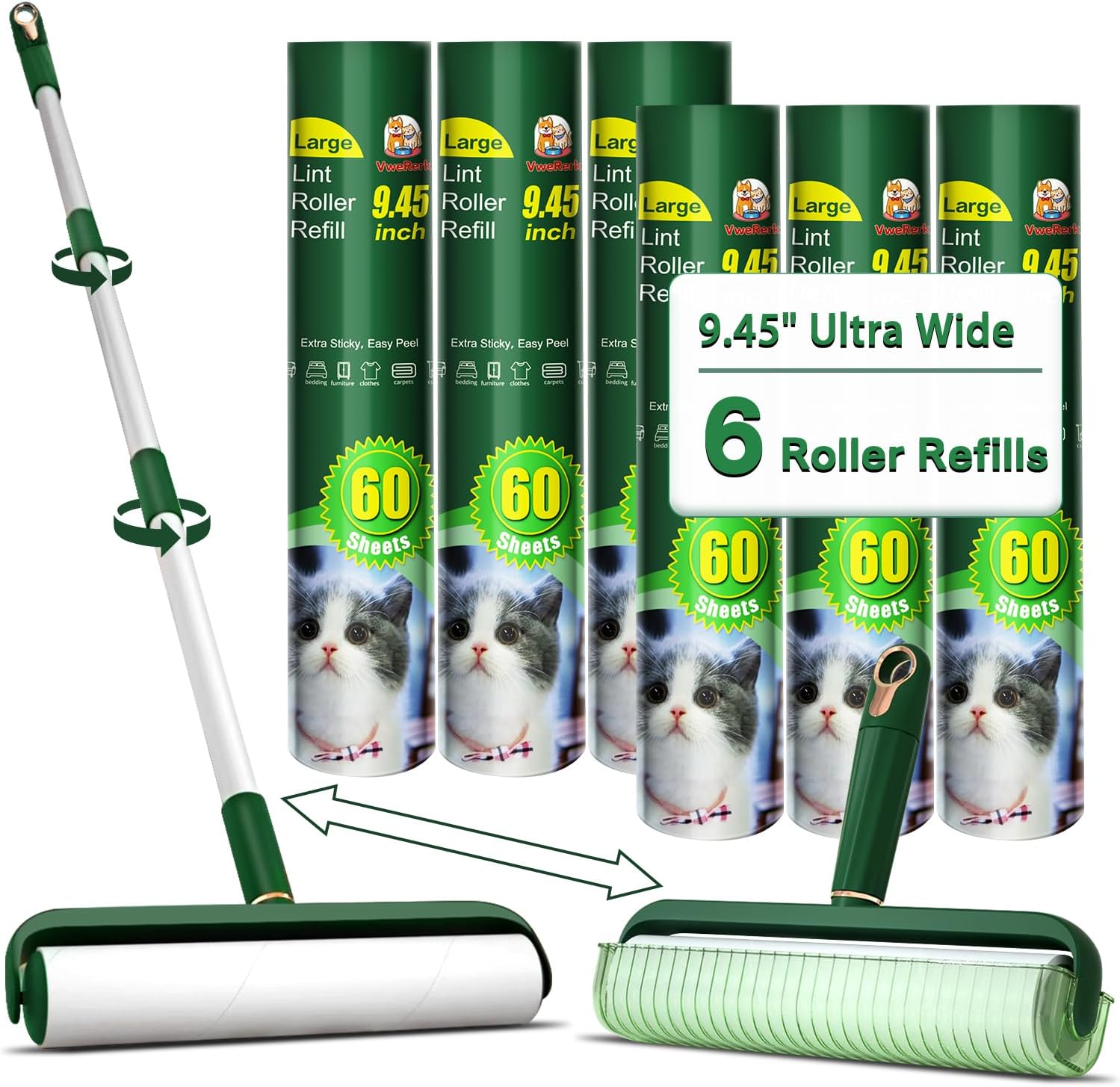 Large Lint Rollers for Pet Hair, Floor Lint Roller with 9.45 in Giant ...
