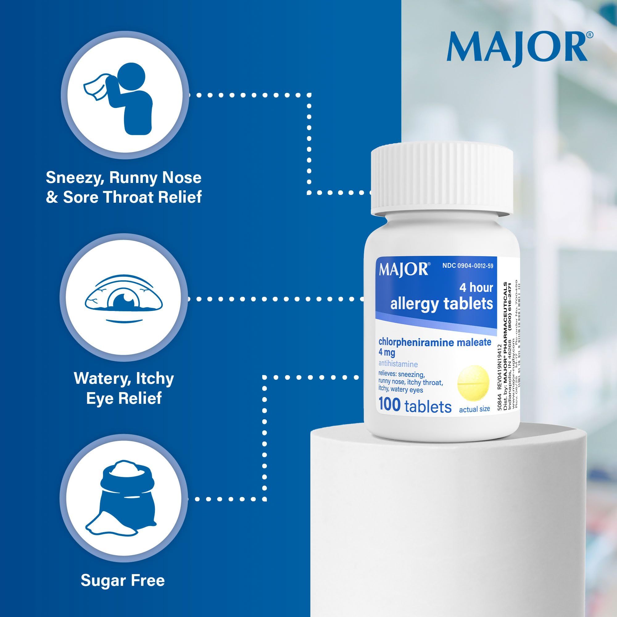 Major 4 Mg Allergy Tablets - Chlorpheniramine Maleate 4-Hour Allergy Medicine - Antihistamine for Relief of Sneezing, Itchy Watery Eyes, Itchy Throat, and Runny Nose - 100 Count (1 Pack) — Amazon image 5