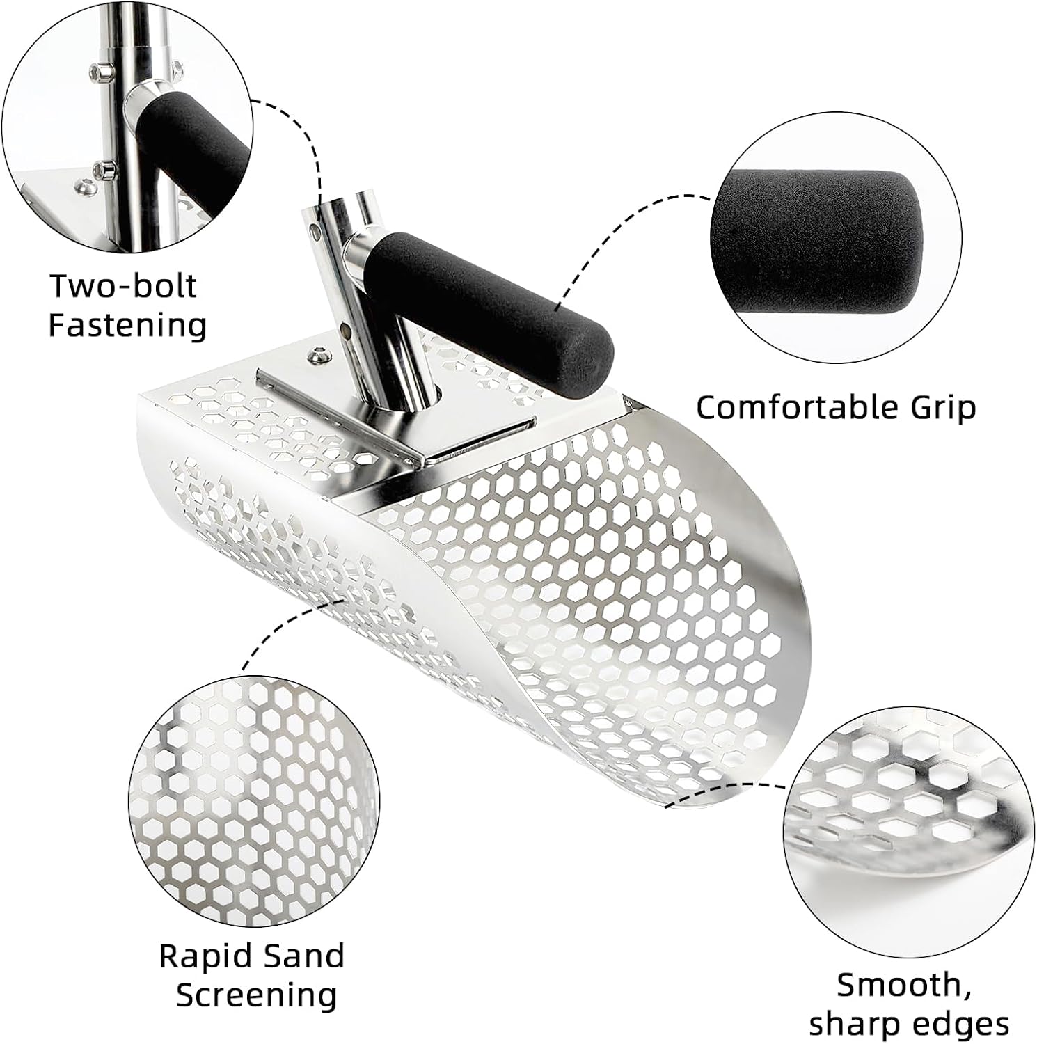 Long Handle Sand Scoop, Stainless Steel Shovel Scoop for Metal Detecting for Adults, Shovel Underwater Treasure Hunting, Adjustable Length, Handheld with Long Steel Handle Pole Design