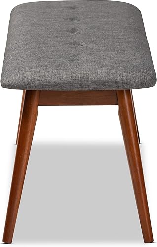 Miniatura 4 de Baxton Studio Flora II Mid-Century - Banco de comedor de madera con acabado de roble medio, tapizado de tela gris oscuro
