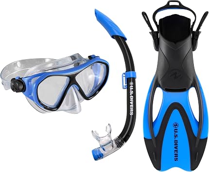 U.S. Divers Set Dorado II - Mask, Snorkel and Fins for Children 6+, Boy and Girl, UV Protection, Anti-fog and Anti-leak lenses, Water Hiking , Snorkeling