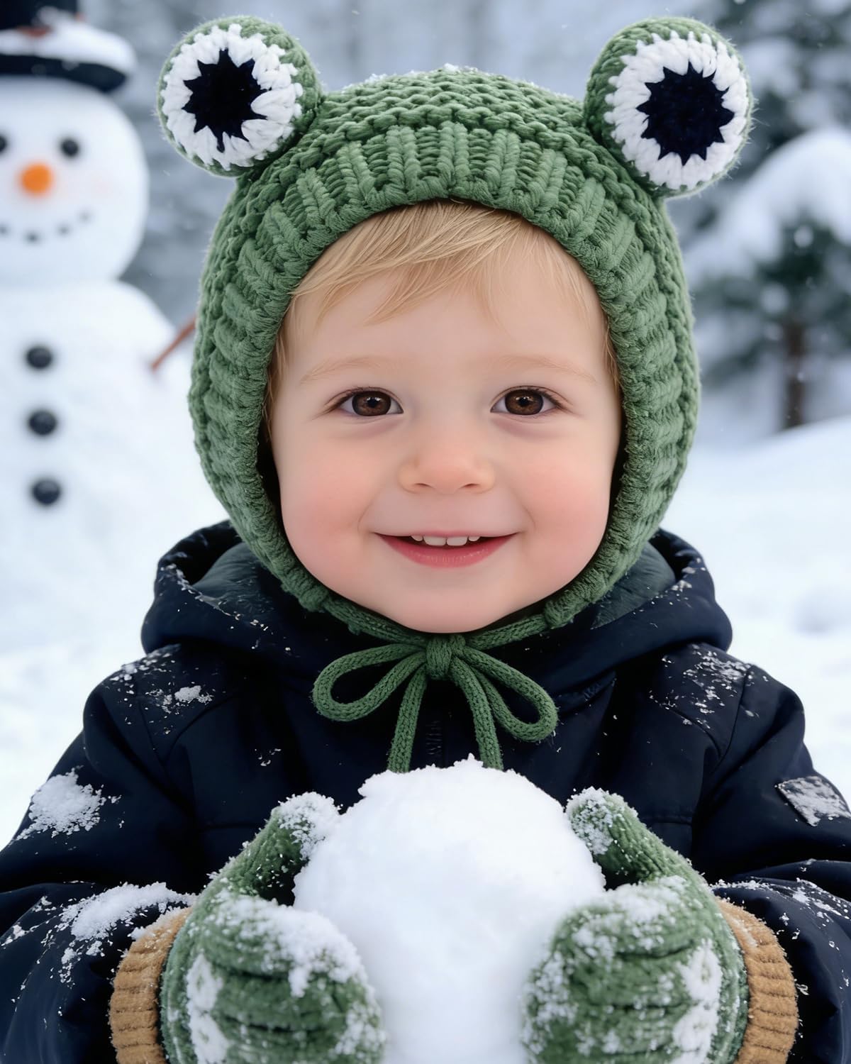 MINGSEECESS Kids Knitted Beanie Hat Cute Frog Cartoon Winter Warmer Cap with Big Eyes for Baby Boys Girls - Image 2