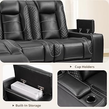 ANJ 3-Seat Power Reclining Sofa, Living Room Home Theater Furniture, Black