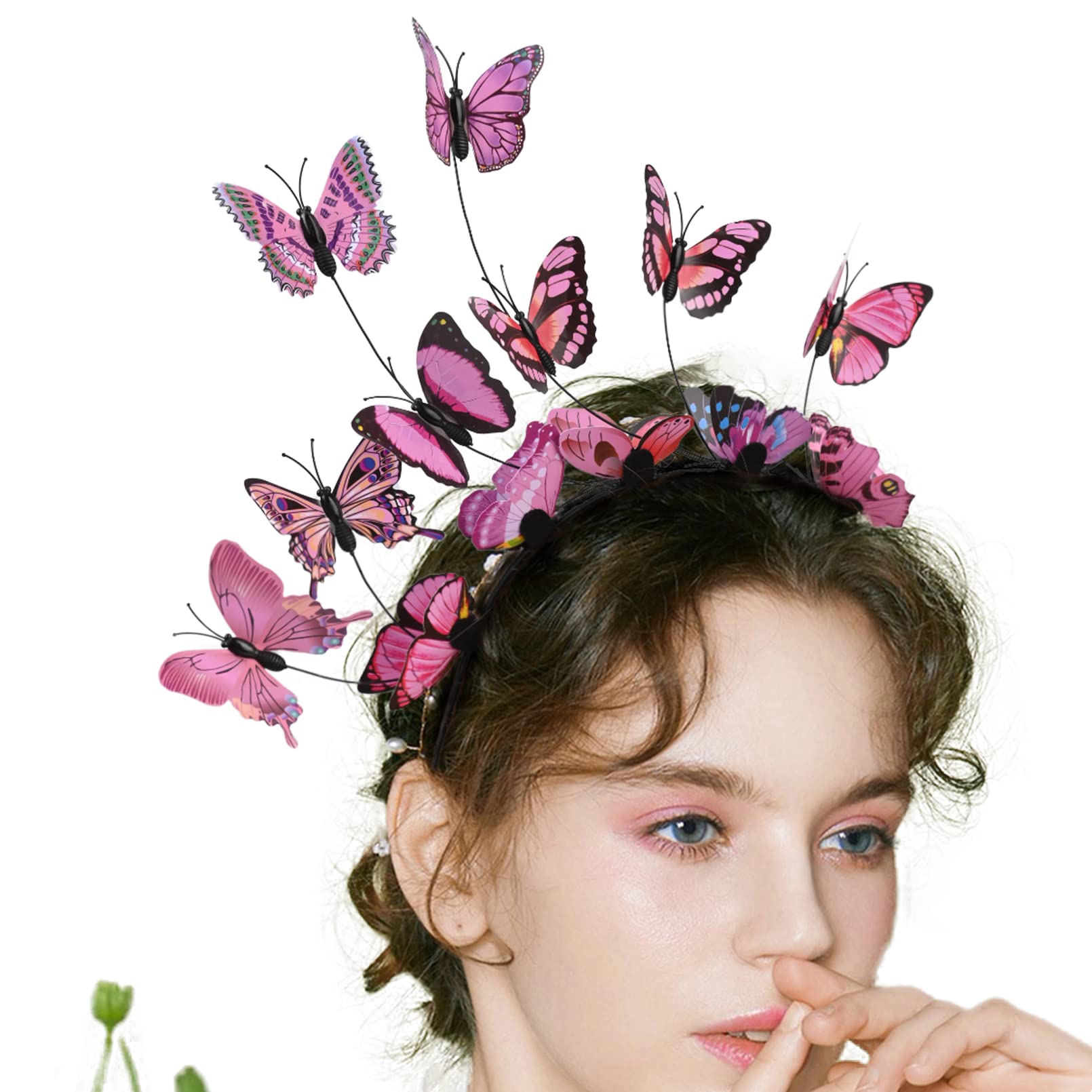 DEEKA 1PCS Butterfly Headbands Women Butterfly Fascinators Hat Pink Handmade Headpiece Costume for Women and Girls