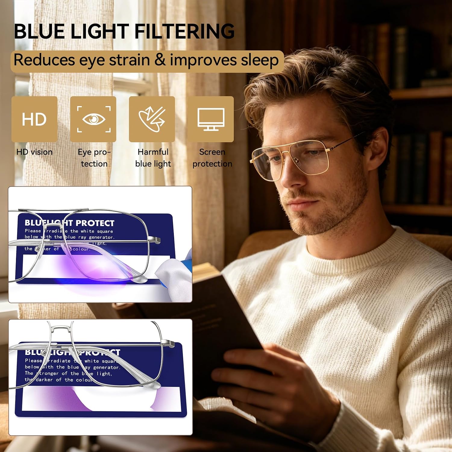 Dollger Oversized Blue Light Glasses for Men Women Metal Aviator Big Frame