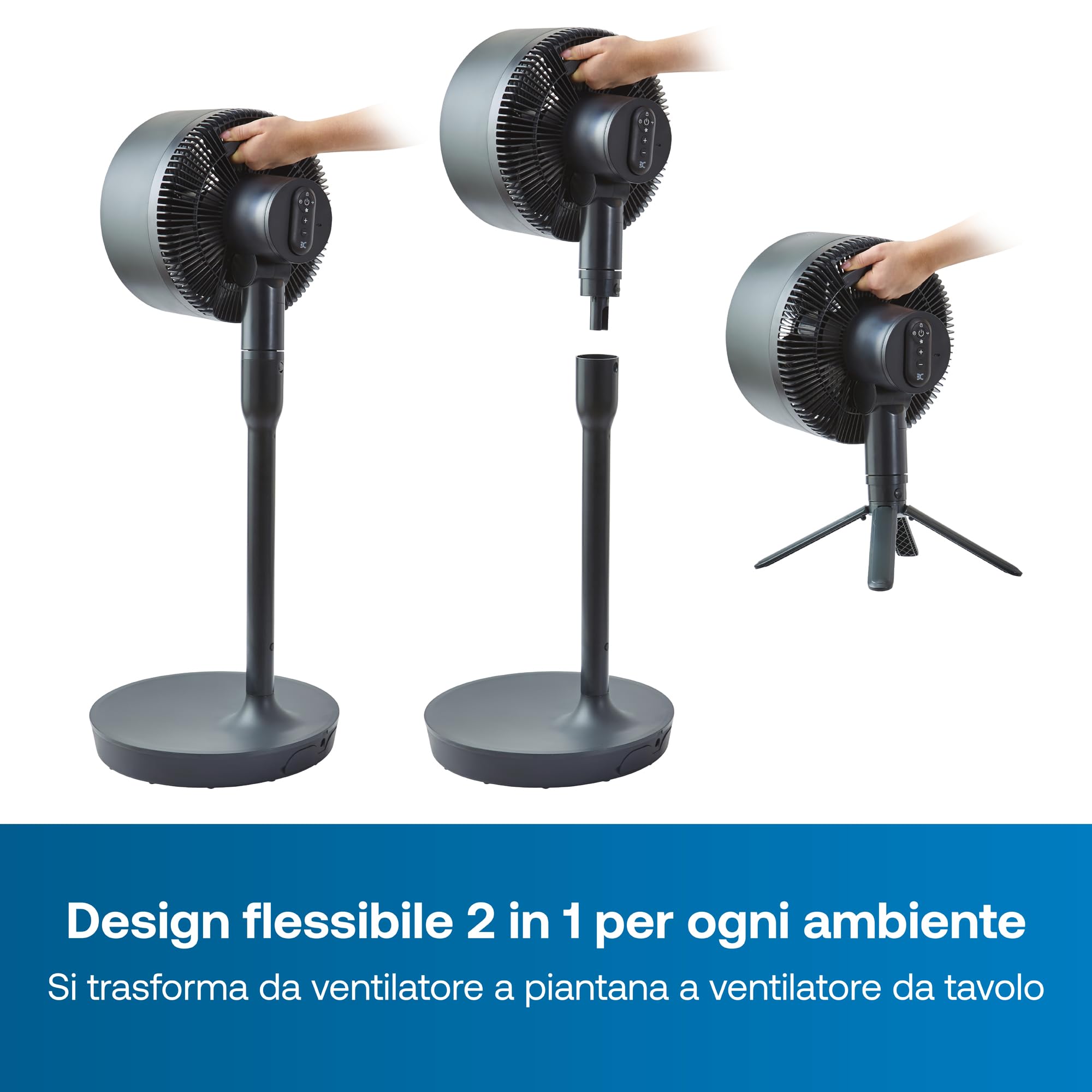 Dimplex DUOCOOL Smart Ventilatore Senza Fili 2-in-1, Ventilatore a Piantana e da Tavolo, Batteria 45h, 5 Velocità + Turbo, Portata 20m, Silenzioso (36dB), App, Google Home, Alexa, Telecomando, Nero