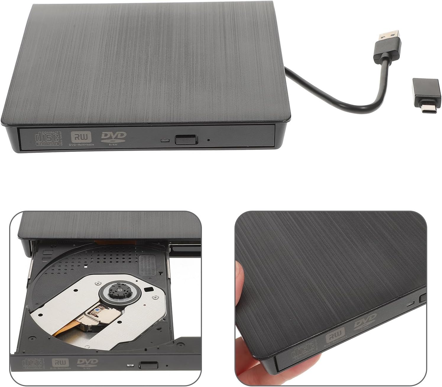 External Slot in Load CD DVD Burner Recorder Drive USB 3.0 Portable Optical Drive with Pop-up Button and Disc Tray Design Compatible with Laptop and Desktop Black Abs