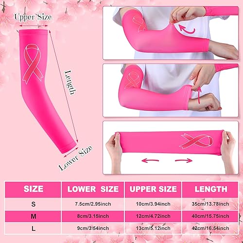 Miniatura 2 de Zhehao 24 pares de mangas de compresión para brazo para concientización sobre el cáncer de mama, manga deportiva para béisbol, fútbol, mujeres y