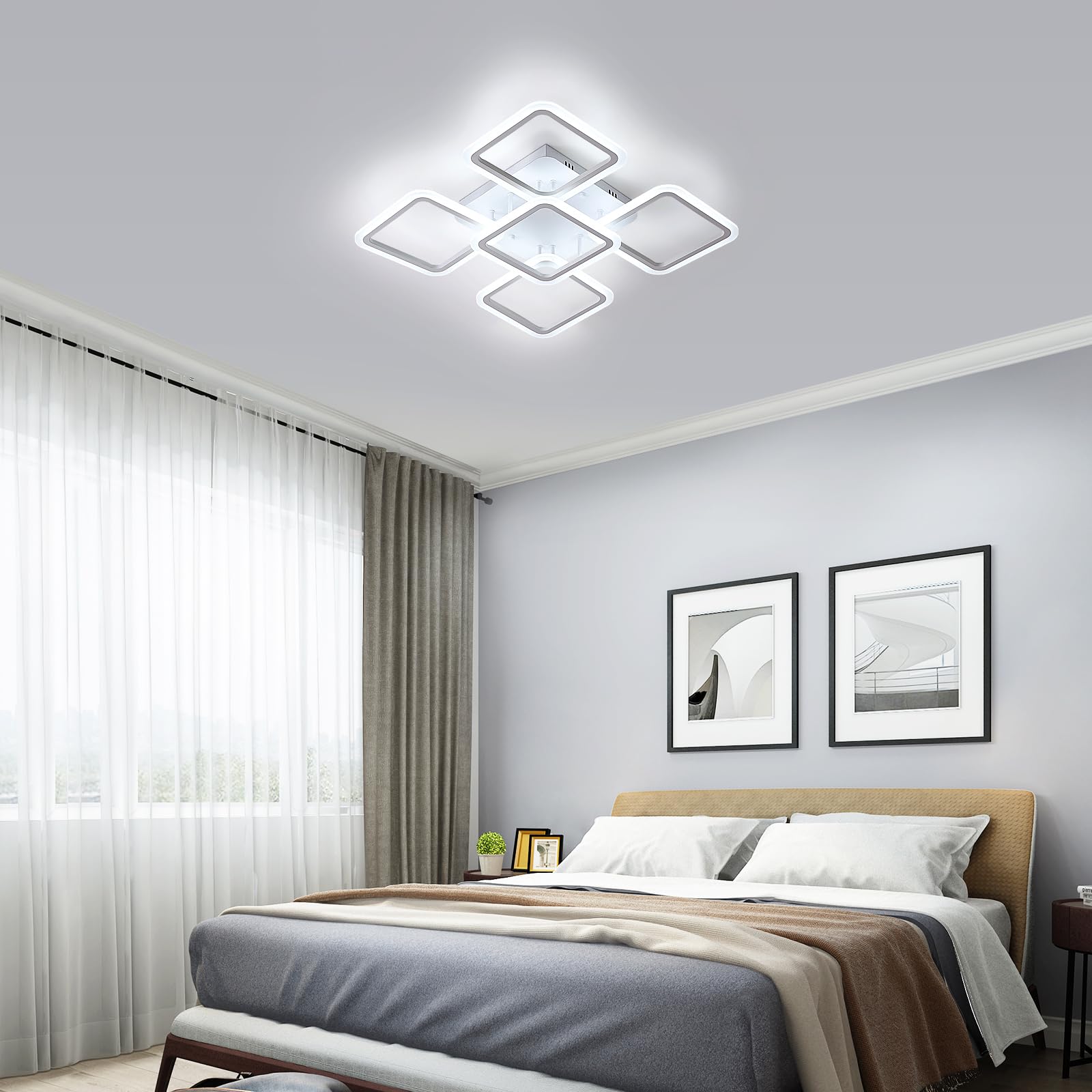 Comely DecKenlampe LED, 70W 7000LM 5 Quadratische Form LED DecKenleuchte | Acryl Weiß DecKenbeleuchtung LED Modern für Schlafzimmer Wohnzimmer, 6500K