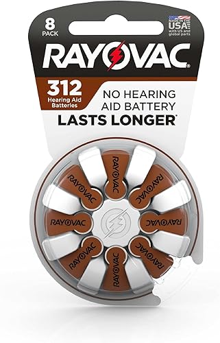 Rayovac 312 - Baterías de zinc para audífonos de aire, 180 mAh, paquete de ampollas de 8 piezas, RAYOVAC-312-8