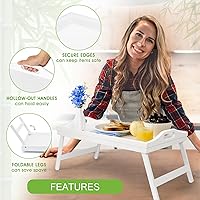Vista 4 de Bandeja de cama de bambú bandeja de comida para desayuno con patas plegables, platos de cocina, plato de servir para cama, mesa de TV, escritorio